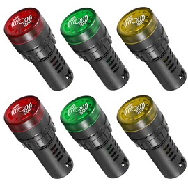 GUUZI 6pcs AC DC 220V 22mm LED Flash Alarm Signal Indicator Lamp with Buzzer (Red/Yellow/Green, Each for 2 Pieces)