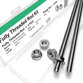 M10-1.5x250mm Fully Threaded Rod Studs, 304 Stainless Steel Long Threaded Screw Right Hand Threads, 2 Pack