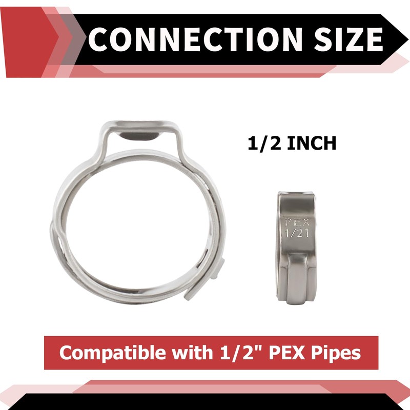 (Pack of 100) EFIELD 1/2-inch Stainless Steel Pex Cinch Clamp