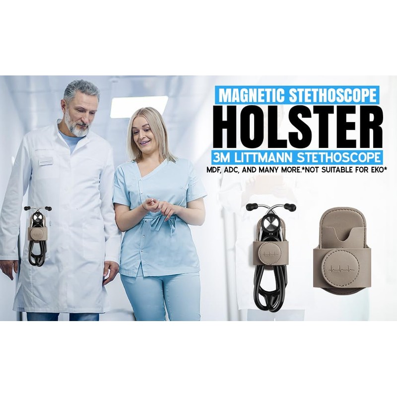 BOBCAT MEDICAL (Gray) - Leather Stethoscope Holder with Strong Magnet.