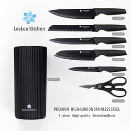 LeeLou Kitchen 7 Pieces Knife Set, Kitchen Knives, Knives With Block, Universal Knife Set, Utility Knife Block Set, Kitchen Essentials, Home Essentials, Dishwasher Safe, Desired Gift