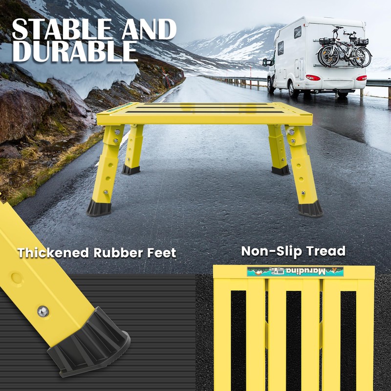 Marudina Large Platform RV Steps, 3-Level Adjustable Height Aluminum Folding
