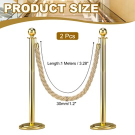 MECCANIXITY Twisted Stanchion Rope 3.28 Ft/1 M, Barrier Rope Twisted Post Ropes with Snap Hooks for Posts Stands Queue Divider Crowd Control, Champagne Golden Pack of 2