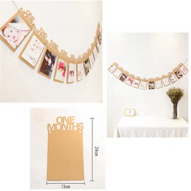 Happy Birthday Garland Banner Kraft Paper + Baby Garland 12 Months 1st Year Photo Banner 1st Garland Birthday for Girls Boys Birthday Decoration Banner Garland Kraft Paper