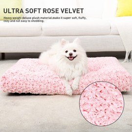 KSIIA Washable Dog Bed Deluxe Plush Dog Crate Beds Fulffy Comfy Kennel Pad Anti-Slip Pet Sleeping Mat for Large, Jumbo, Medium, Small Dogs Breeds, 23" x 18", Pink