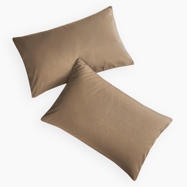 Wake In Cloud - Pair of Standard Pillowcases, 1000TC Ultra Soft Microfiber Pillow Covers, Mocha Brown, Standard Size 48x74 cm