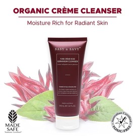 Sasy n Savy Pure Crème Rose Geranium Cleanser – Natural Organic Face Wash for Sensitive Skin, Hydrating & Gentle Facial Cleanser with Botanical Extracts, Vegan, Cruelty-Free, Made in Australia
