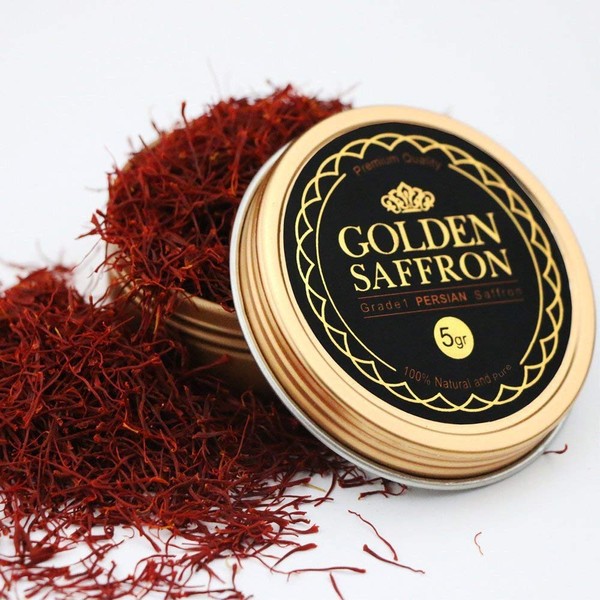 Golden Saffron, Finest Pure Premium All Red Saffron Threads, Grade A+, Highest Grade Saffron For Tea, Paella, Rice, Desserts, No artificial, No Preservatives (5 Grams)