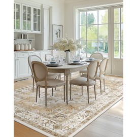 AMADA HOMEFURNISHING 6x9 Area Rugs, Beige Washable Rug Low-Profile with Non-Slip Backing & Durable Edge Binding, Vintage Rugs for Living Room, Bedroom, Dinning Room