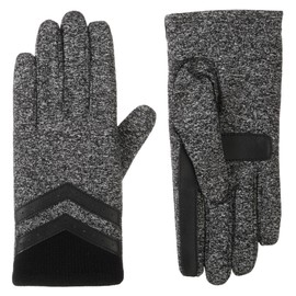 isotoner Women's Spandex Gloves with Chevron and Rib Knit Detail, Touchscreen Compatible Soft Gloves for Women, Features Pull-on Closure, Fleece Lining, Water Repellent, Black Heather, Small/Medium