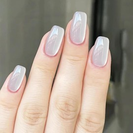 24Pcs Light Blue Cat Eye Press on Nails Medium Square False Nails with Glitter & Gradient Design Shiny Acrylic Nails Reusable Stick on Nails Full Cover Glossy False Nails for Women Girls