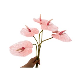 Rikyo 5Pc 24in/61cm Artificial Anthurium Lily Flowers Permanent for Home Decor Bouquet for Home Bridal Wedding Festival Party,Crafts,Store Decor Small Flower Bouquet Accessories(Light Pink)