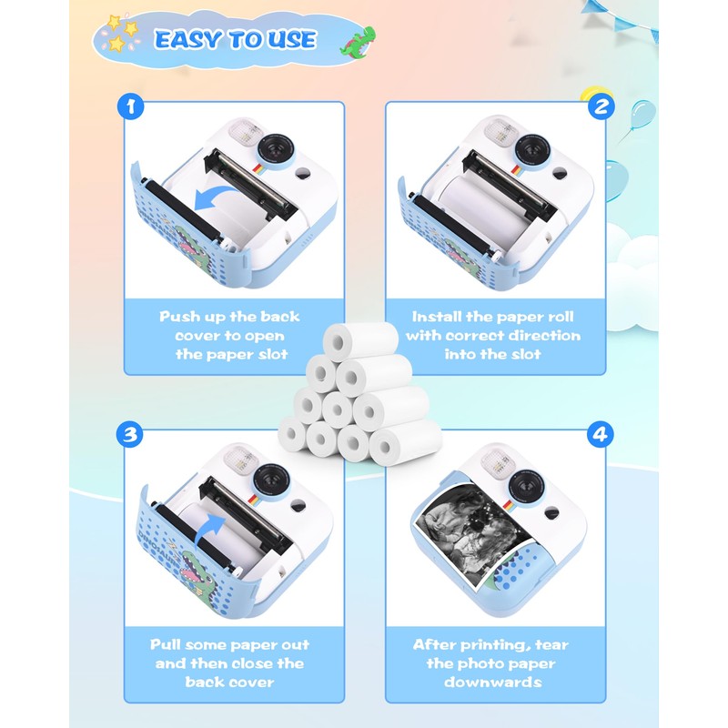 Thermal Paper, 10 Rolls Refill Print Paper for Kids Instant