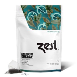Zest 150mg High Caffeine Energy Leaf Blend - Earl Grey Black Tea - 20 Pack Bag - Hot or Iced - All Natural Strong Flavored Healthy Coffee Alternative Highly Caffeinated Substitute - Perfect for Keto
