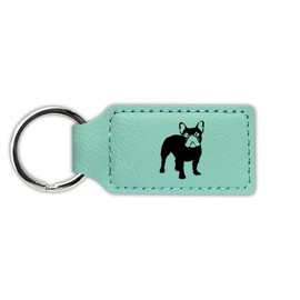 Mister Petlife French Bulldog Keychain Leatherette Rectangle - Laser Engraved - Many Colors - Key Chain Ring - frenchie - Teal
