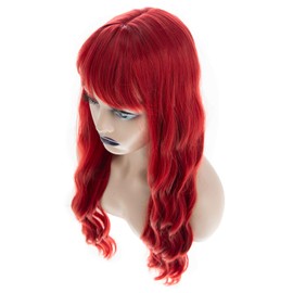 Dsimeig Long Wavy Red Wigs for Women Synthetic Halloween Cosplay Hair Wig with Bangs