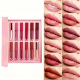 Labial Mate 12 piezas, Brillo de Labios Indelebles de Larga Duración, terciopelo, color intenso, Kit de Regalo para Mujer