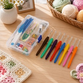 Crochet Hooks 16 Sizes Crochet Hook Set 0.6mm—6mm, 59 Pack Yarn Crochet Kit for Beginners, Knitting Needles with Ergonomic Handles for Arthritic Hands