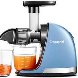 AMZCHEF ZM1501 Masticating Juicer with Quiet Motor, Cold press Juicer with Reverse Function, Easy to Clean with Brush for High Nutrient Fruit and Vegetable Juice, Red(Updated) - Colour: Light Blue