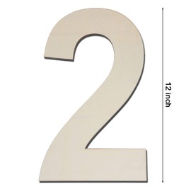 12 Inch Large Wood Number Sign 2, Unfinished Blank Wooden Slice Board for DIY Crafts Home Birthday Decorations Props