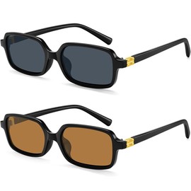 pipajoy Retro Rectangular Sunglasses for Women Men Vintage Fashion Narrow Trendy Y2K Small 90s Square Sunnies UV Protection Sun Glasses