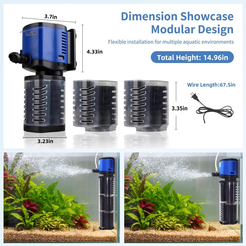 TARARIUM Aquarium Filter Pond Pump 660GPH for 75-300 Gallon Fish