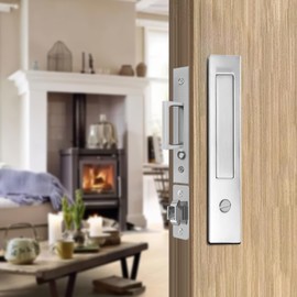 Lipshome Pocket Door Locks, Edge pulls, Hidden Handles, Pocket Door Hardware, Sliding Door Locks, Sliding Door Hardware, for Doors 1 5/12" to 2 2/8" Thick (Silver, Privacy Type)