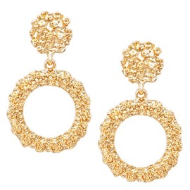 Rosemarie & Jubalee Women's Chic Chunky Gold Tone Nugget Hypoallergenic Post Back Hoop Earrings, 2"