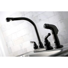 Kingston Brass NB750SP Water Onyx 8 inch Centerset Kitchen Faucet with Lever Handle and Matching Side Sprayer, Black Stainless Steel