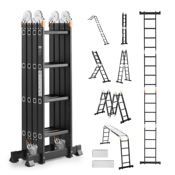 VEVOR Multi-Purpose Folding Ladder, 7-in-1 Tall Extension Step Ladder, A