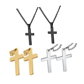 Ipetboom 6pcs Shiny Cross Pendant Necklace Durable Stainless Steel Fashion Jewelry Black Gold Silver Souvenir for Birthdays Weddings Valentine Day