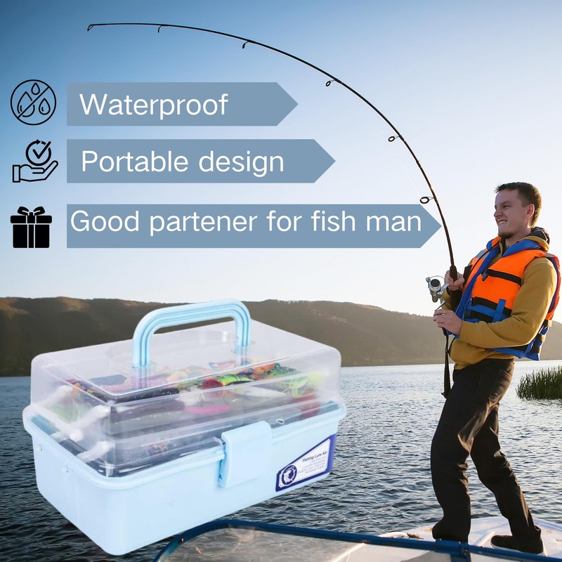 Portable 3-Layer Fishing Tackle Box,included 450 Pcs Accessories Kit