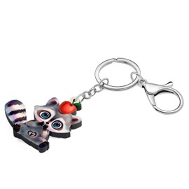 NEWEI Acrylic Northern Raccoon Keychains Rings Jungle Animal Jewelry Handbag Purse Car Charms Gift For Women Girls (Raccoon B)