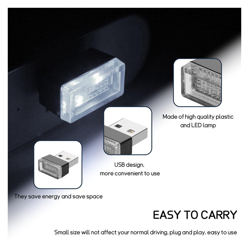 Dickno 4 PCS USB LED Car Interior Atmosphere Lamp, Portable