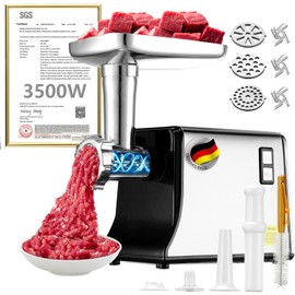 5.0 Upgrade Electric Meat Grinder- [3500W Super Motor] [SGS Certified SUS304 Blade & Plate] 3-Second Fast Meat Grinding, Perfect For Meat Grinders For Home Use (BLACK)