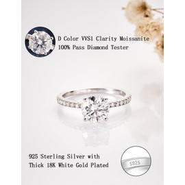 Jamitee Moissanite Solitaire Engagement Rings for Women, 925 Sterling Silver Women's Engagement Rings with 18K White Gold Plated Travel Fake Engagement Rings Wedding Promise Rings for Her 1CT Size 6