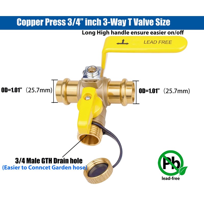 WHK 3/4" inch Pro Press Full Port 3 Way T