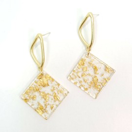 Fashion Jewelry E0417 Simple Clear Gold Tone Rhombus Shape Acrylic Drop Dangle Cute Earrings