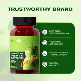 NEWELLME Sugar-Free Apple Cider Vinegar Gummies with The Mother & B12 – Vegan, Non-GMO Organic Supplement, 120 Count