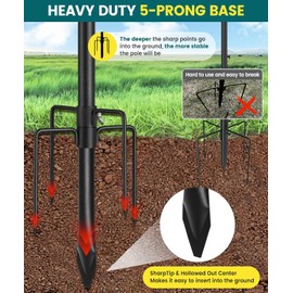 75" Heavy Duty Bird Feeder Pole, 1" Metal Adjustable Outdoor Stand with 5-Prong Anti-Tip Base, Universal Mount for Bluebird House & Hummingbird Feeder, Easy Setup