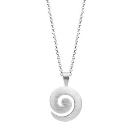 Nenalina KAS-010 Women's Necklace with Spiral Pendant Brushed 21 mm, Link Chain with Lobster Claw, Necklace for Women with Pendant, Women's Silver Chain Long, 925 Sterling Silver, Length 90 cm,