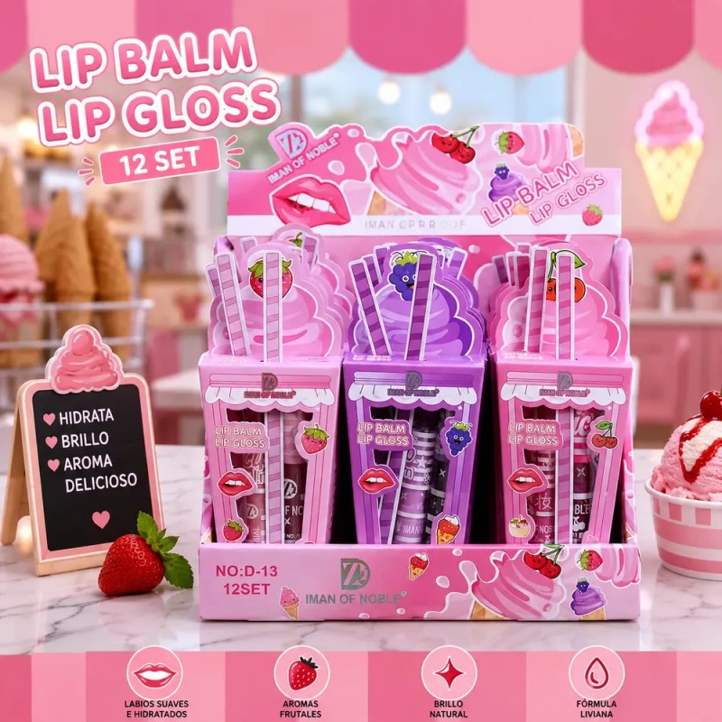 12 Duo Lip Gloss Magico Hidratante Larga Duracion Lip Balm