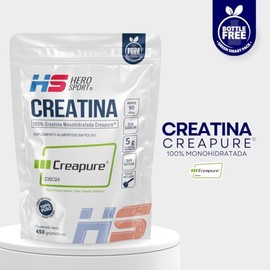 HS HERO SPORT Creatina Monohidratada Creapure® 450g. 100% Pura. Creatina Alemana Creapure®. Vegana, 160 porciones, 5g por porción, Pre Entreno con Sco