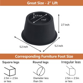 DEDU Bed Risers 2 Inch Heavy Duty 9 Pack, Furniture Risers for Sofas Supports Up to 6600 Lbs, Round Couch Risers for Bed, Couch, Desk or Chair (Black)