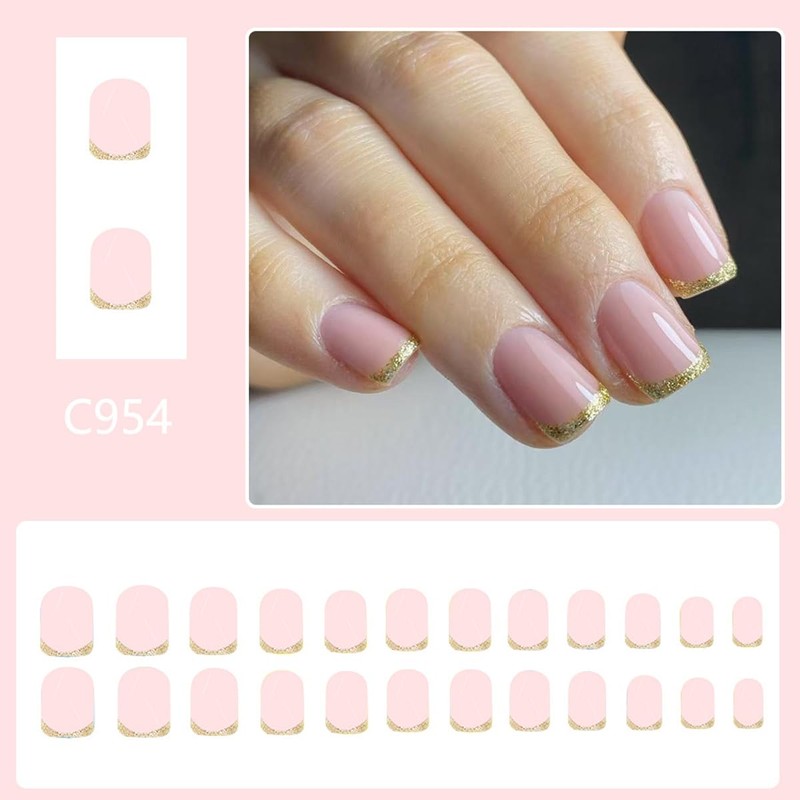 French Tip Press on Nails Short Square Fake Nails with
