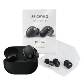 3 Pairs Memory Foam Ear Tips with Dust Mesh for Sony WF-1000XM5 / WF-1000XM4 / XM3, Super Comfort & Anti-Slip Replacement Ear Tip | No Rubber Pain | with Storage Box, Black | S M L