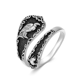 LONAGO Spoon Ring 925 Sterling Silver Eagle Rings Vintage Finger Open Antique Spoon Rings Adjustable Thumb Ring for Women