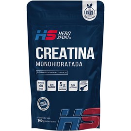 HS HERO SPORT Creatina Monohidratada Micronizada de Alta Pureza 300g Pre Entreno en Polvo. 5g de Creatina por Porción, 100% Pura, 100% Natural, 0 Azúcar, Sin Sabor, Sin Olor, Bottle Free, Incluye Cuchara Medidora.