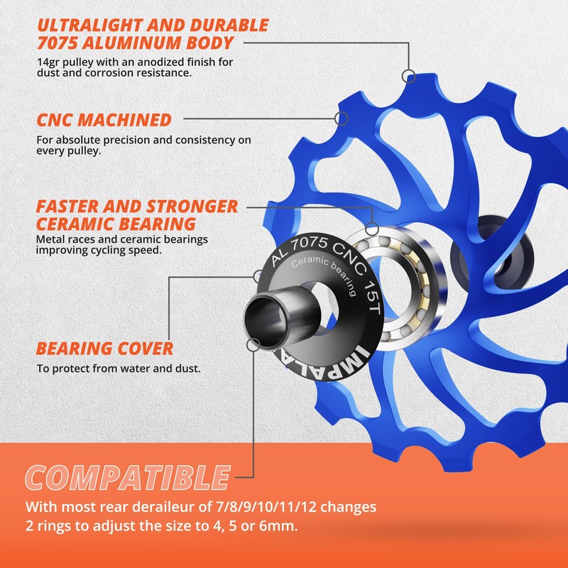 IMPALAPRO Bicycle Shift Rollers 15T/17T AL7075 CNC with Ceramic Bearings