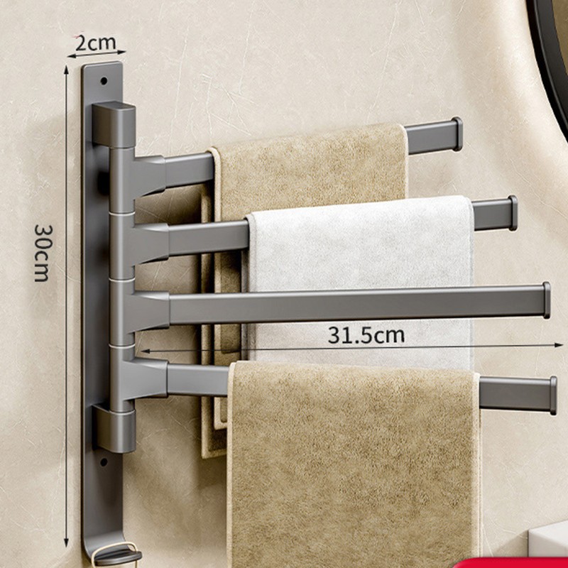 Swivel Towel Rack 4 Arms Thickened Space Aluminum 180 Degrees